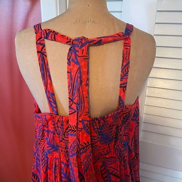 ALEXIS for TARGET | red & blue lightweight v neck maxi tropical leaf tie summer - Picture 10 of 15